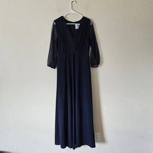 JS Collections Navy Blue Long Maxi Gown Sheer Sleeves Women's Size 12
